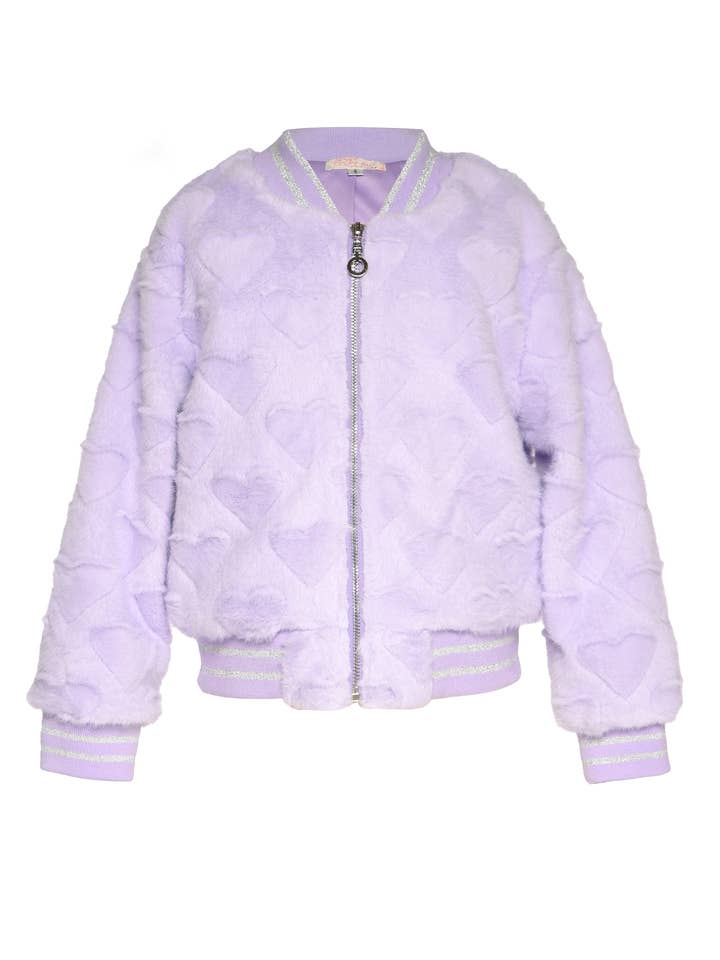 HEART EMBOSSED FAUX FUR BOMBER JACKET for wholesale by Hannah Banana , Baby Sara