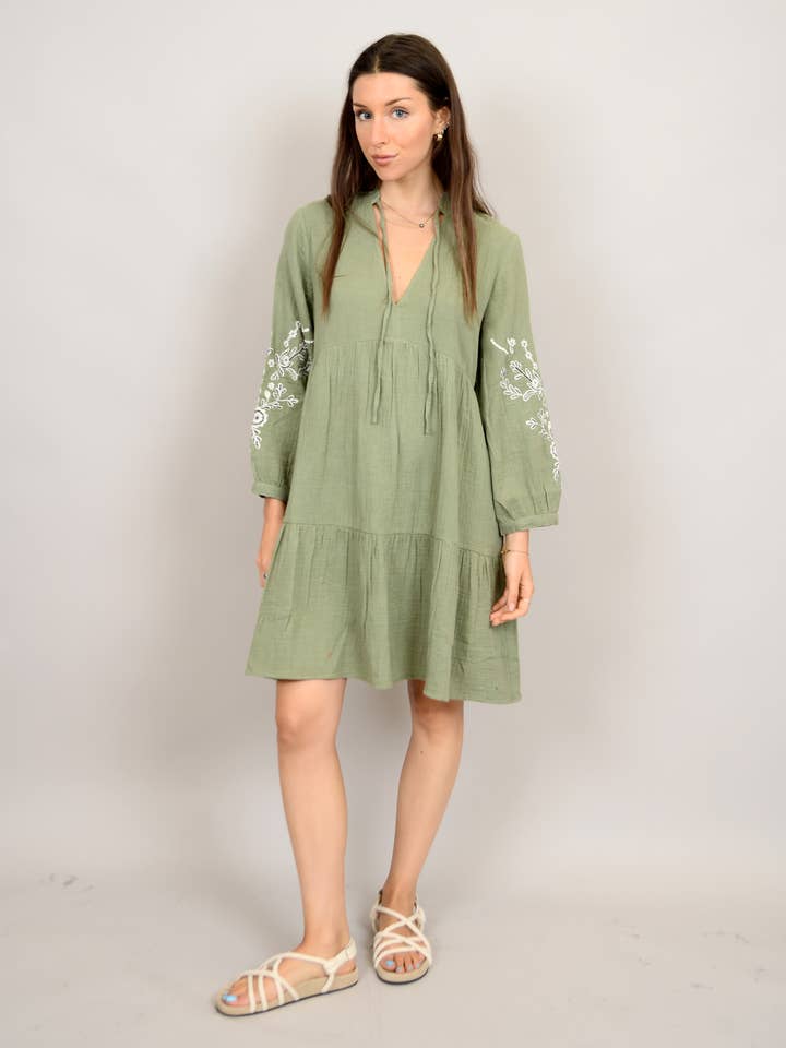 RD Style - Wholesale Dress - Women's - RUA V NECK DRESS WITH EMBROIDERY - 56WD219S