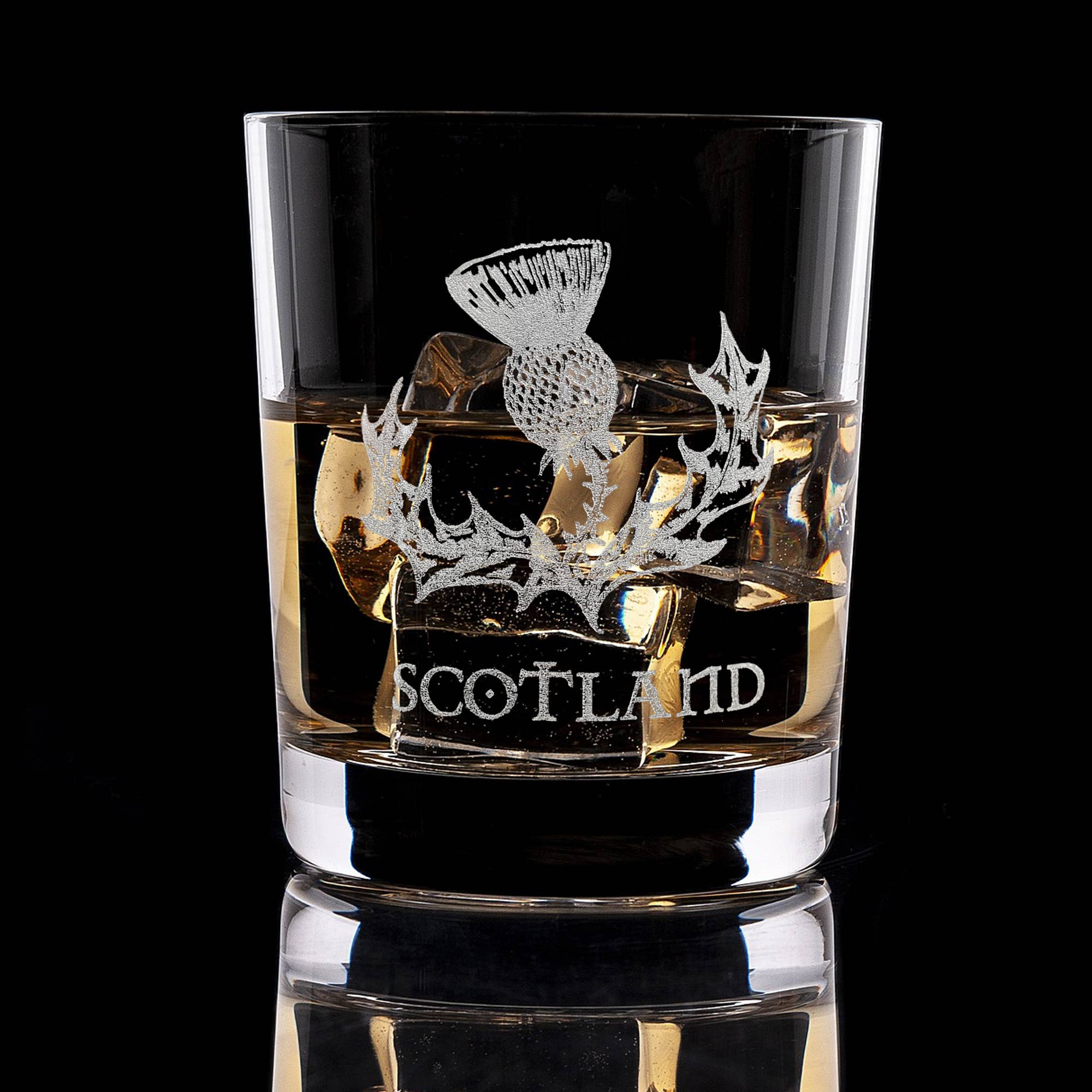 Lyoncraft - Wholesale Cocktail/liquor glass - Scottish Thistle 10oz Engraved Whiskey Glass, Flower Emblem3