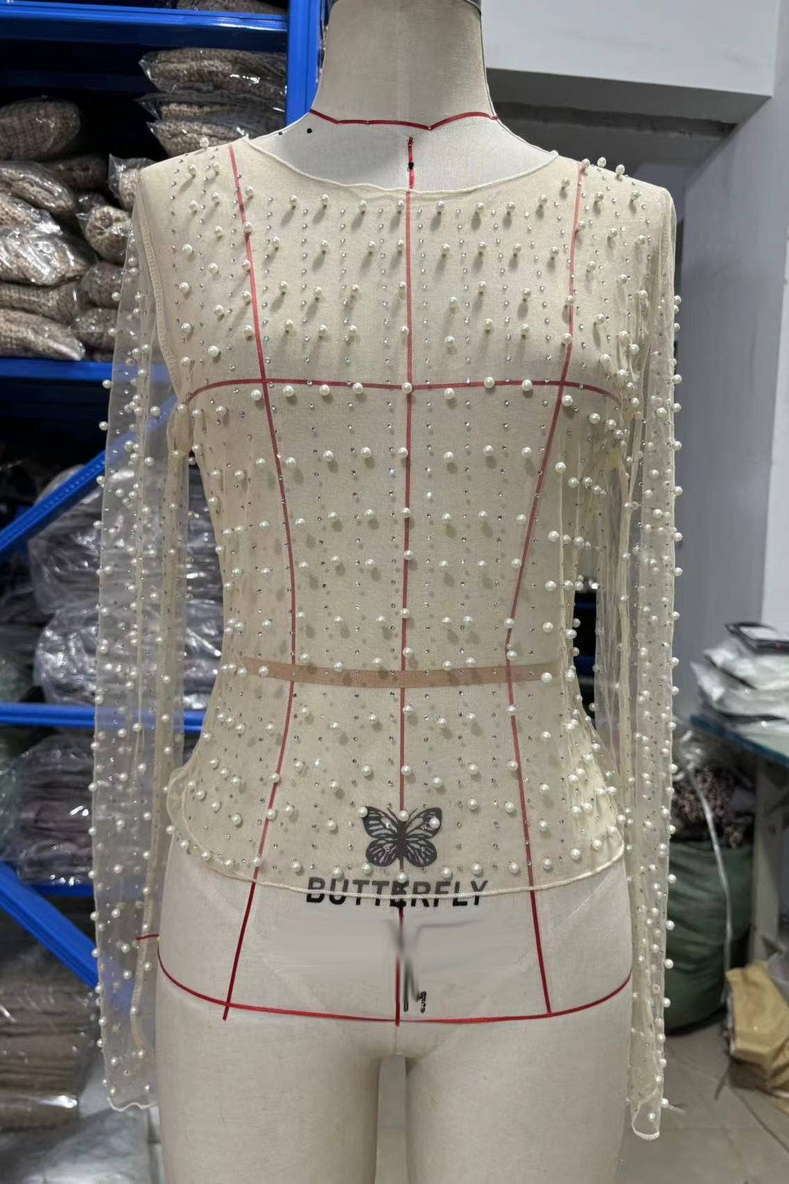 Rosa Clothing - Wholesale T-Shirt - Women's - Shining pearl embellished see through sheer mesh tee top4