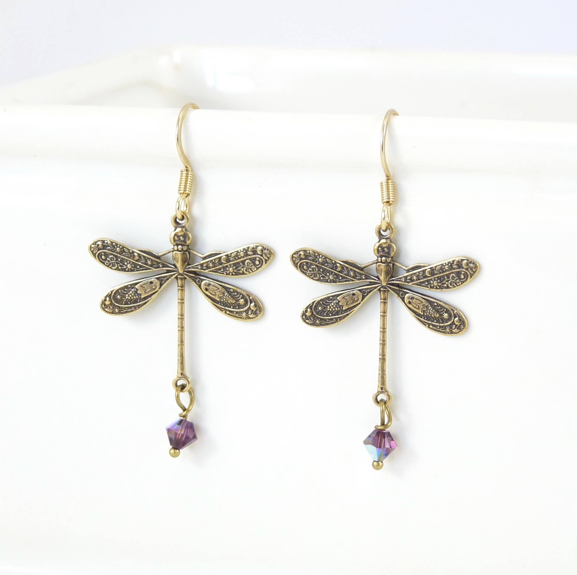 Marlene VanBeek Jewelry - Wholesale Dangle Earrings - Brass Dragon Fly Earrings - 4 Color Choices1