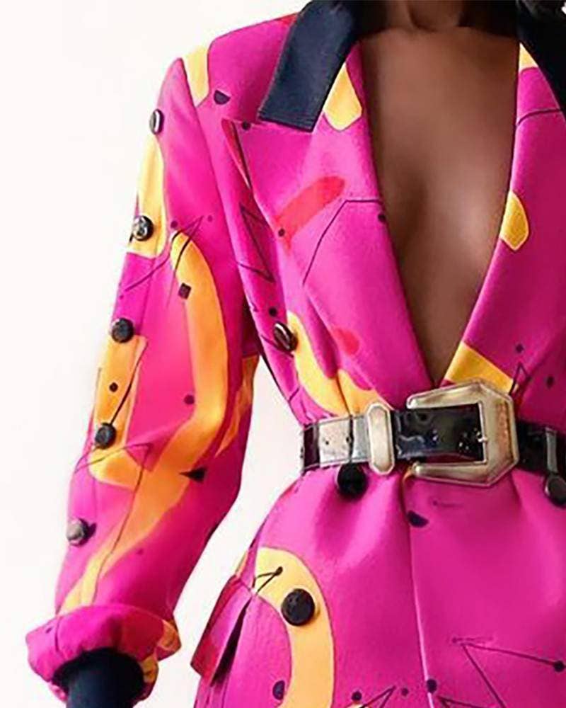 HOT PINK abstract print long sleeve blazer coat for wholesale on Faire2