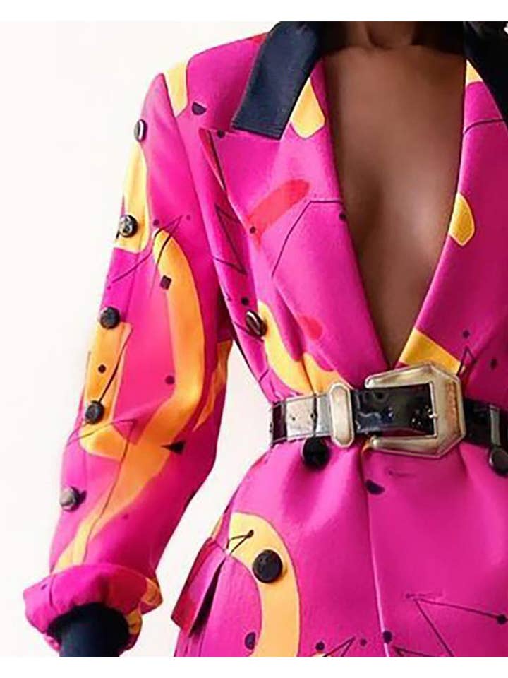 HOT PINK abstract print long sleeve blazer coat for wholesale on Faire2