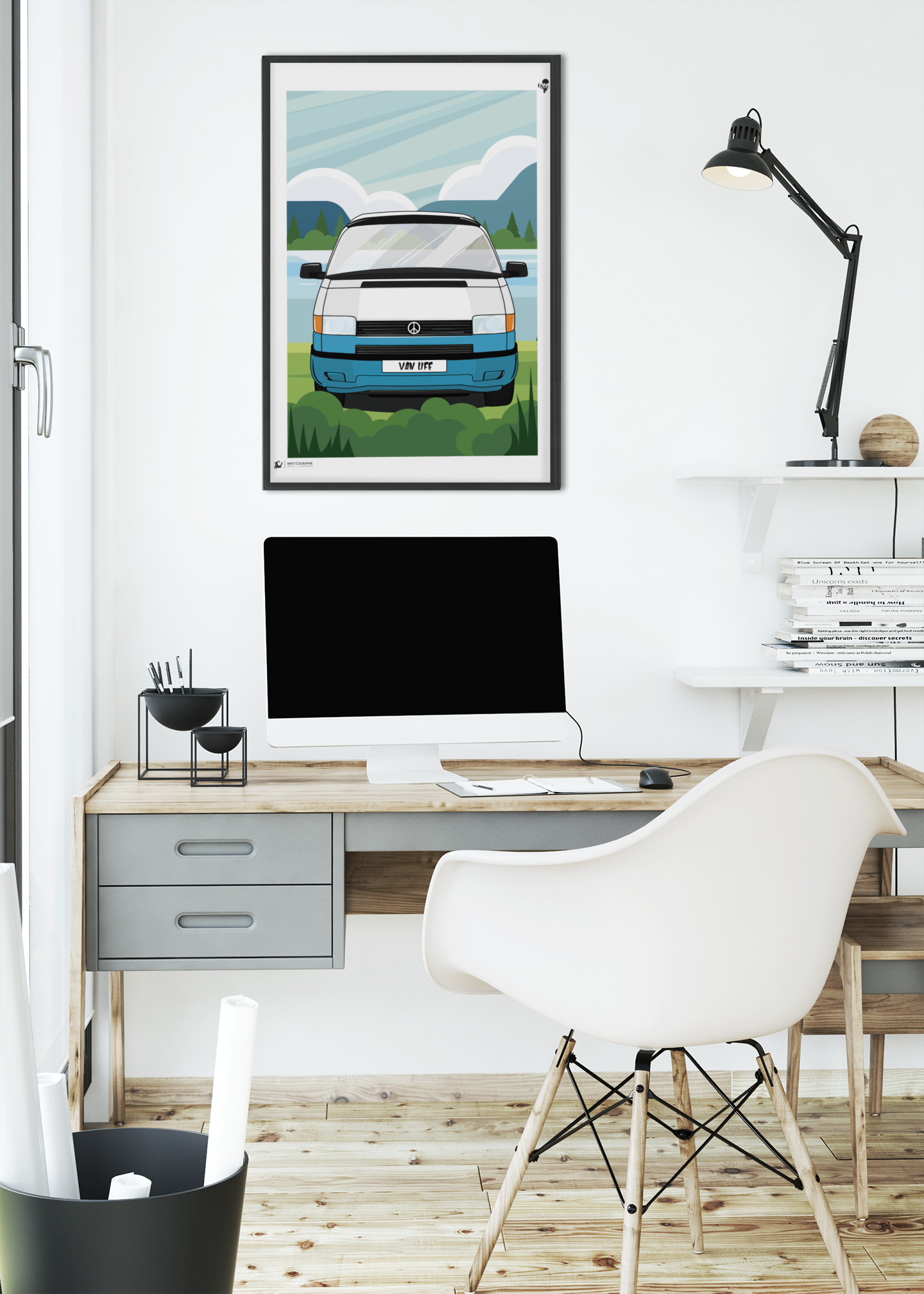 Matt Cockayne Illustration - Wholesale Art Print - T4 VAN LIFE BY THE LAKE3