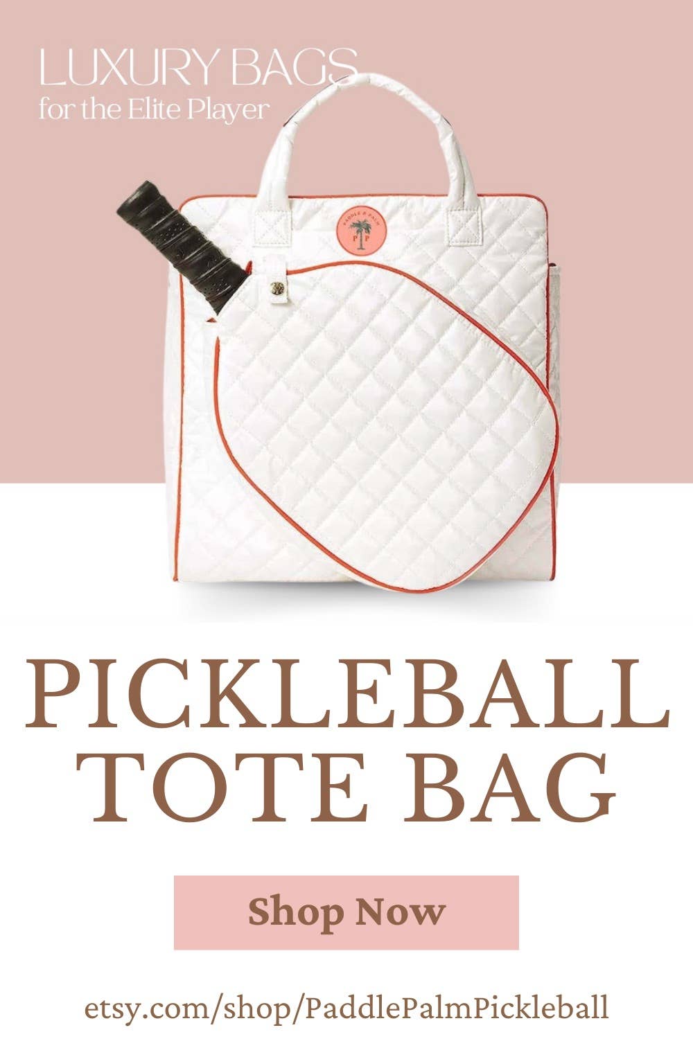 Paddle & Palm Pickleball – Großhandel Sporttasche – Unisex – Pickleball Tragetasche aus echtem Leder mit pfirsichfarbenem Rand