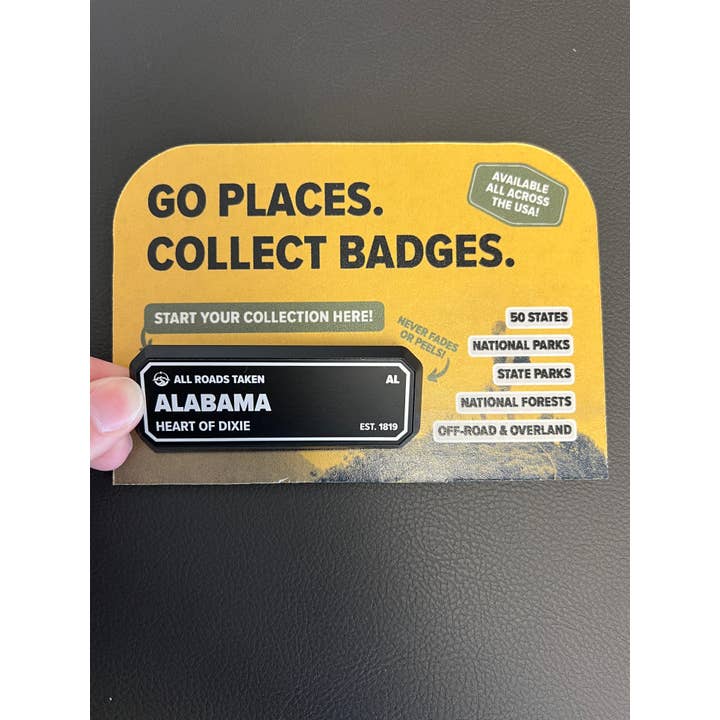 Alabama State Adventure Badge - Premium Sticker for wholesale by All Roads Taken