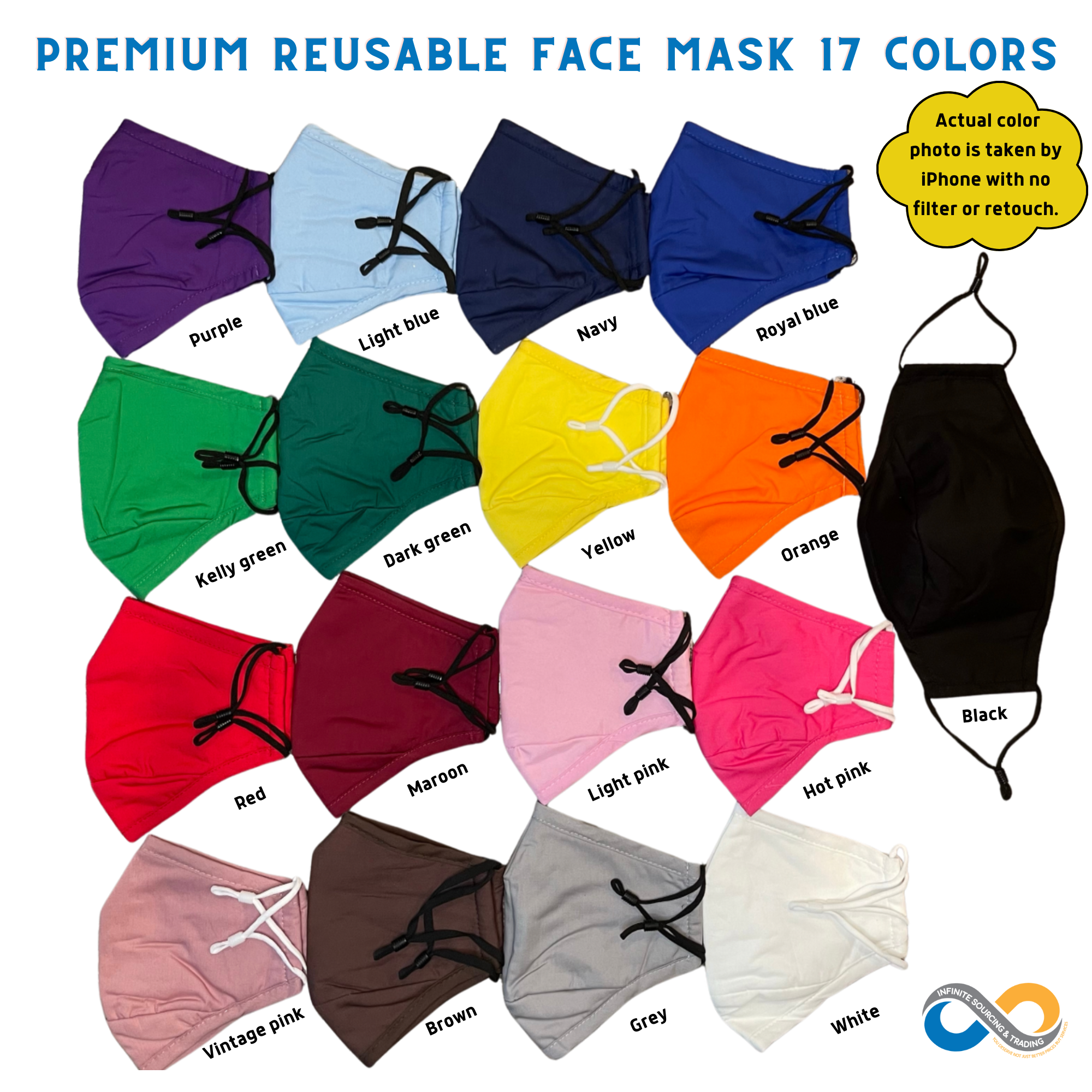 Infinite Sourcing & Trading LLC. - Wholesale Protective Face Mask/Shield - Reusable/Washable Cotton Face Mask, Solid Color Face Mask17