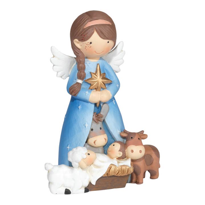 ANGEL WITH BABY JESUS AND ANIMALS for wholesale by Magnolia