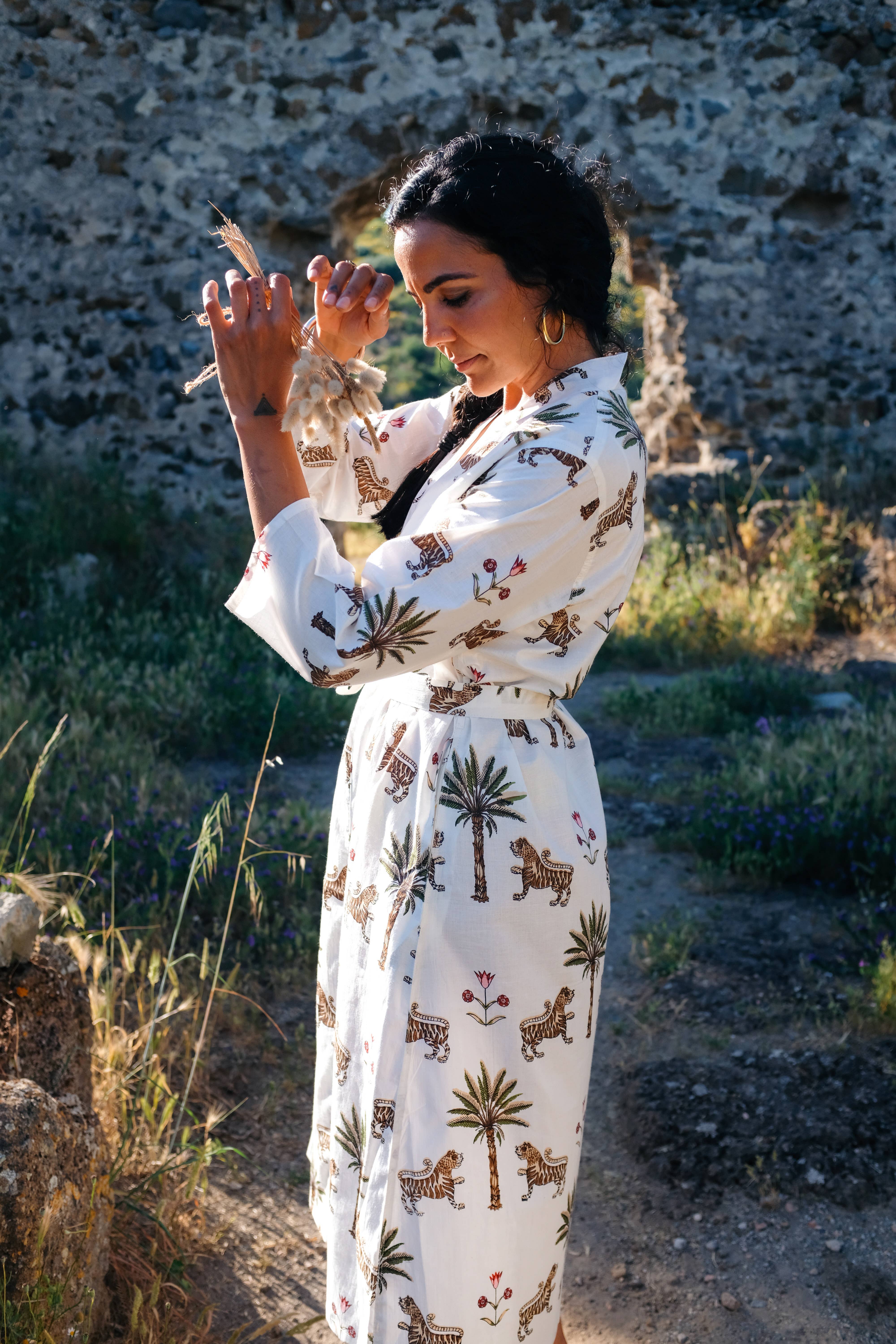 Devi Shop - Wholesale Robe - Women's - Cotton Block Print Robe ~ Tiger & Palm4