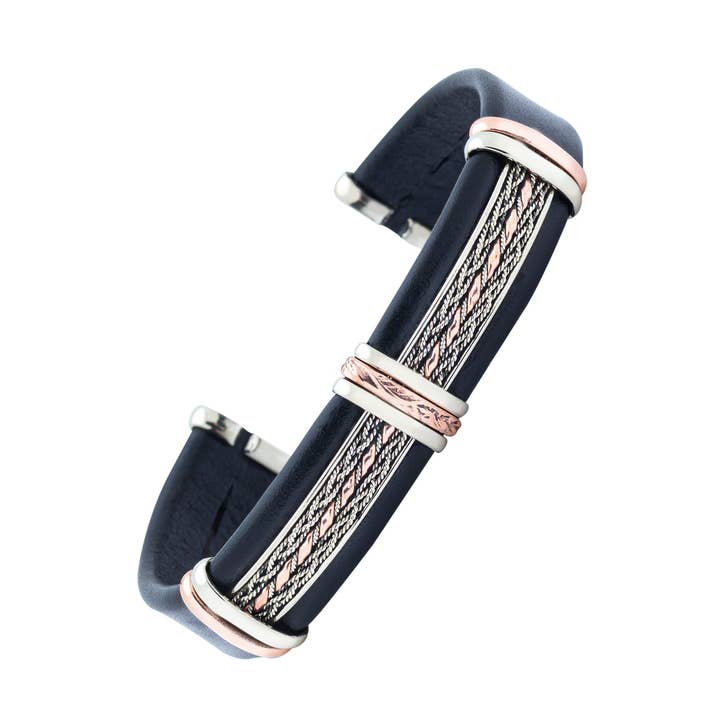 BR.ULB.0202 - Bracelet Unique en Cuir pour Homme, Noir pour la vente par HPSilver, LLC