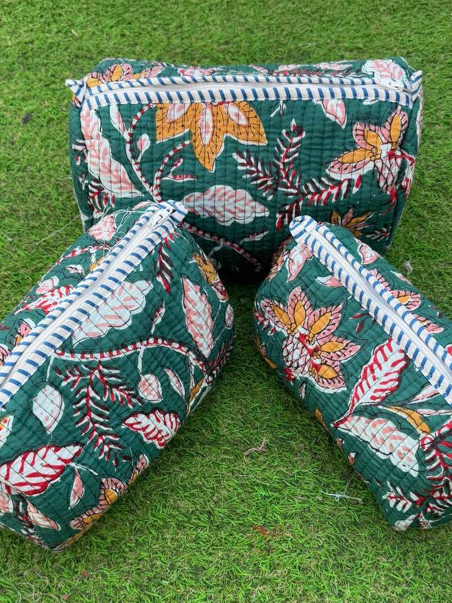 Medium Floral Print Bag Cotton Quilted Bag Travel Makeup Bag for wholesale by bhavnas boutique
