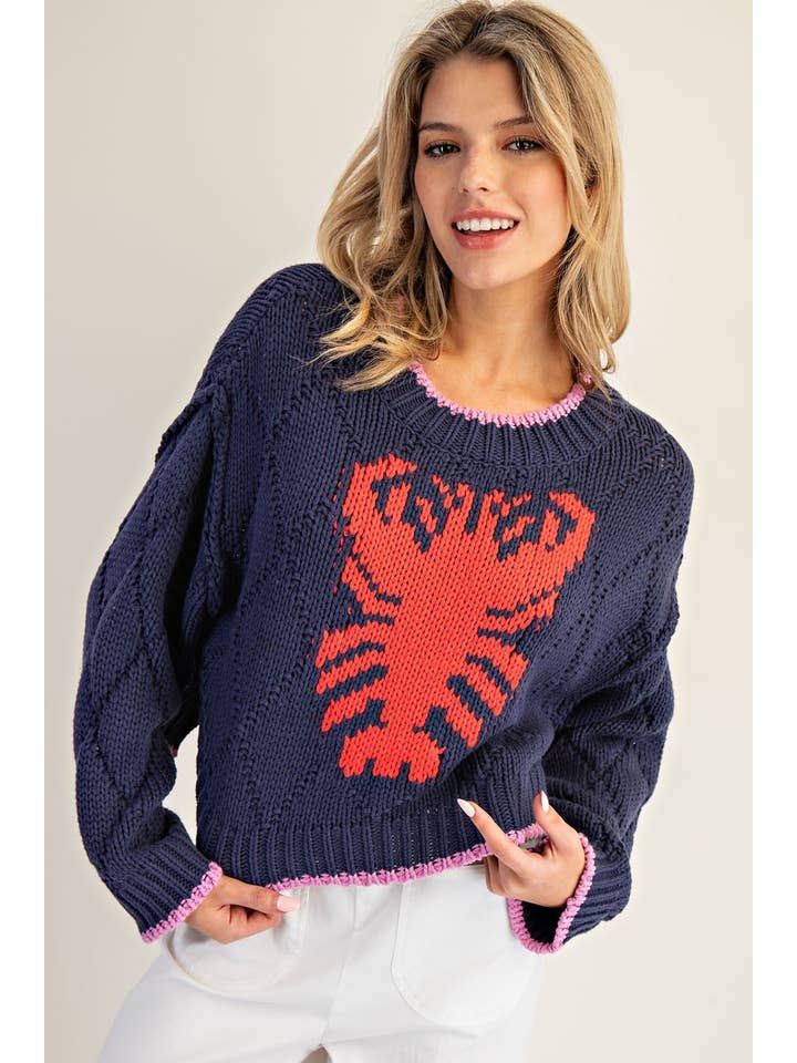 Peace Love Line - Wholesale Knit Sweater - Women's - PL8369 - LOBSTER INTARSIA KNIT CROPPED SWEATER2