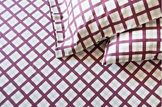 Burgundy Silver Tattersall Sheet Set for wholesale on Faire4