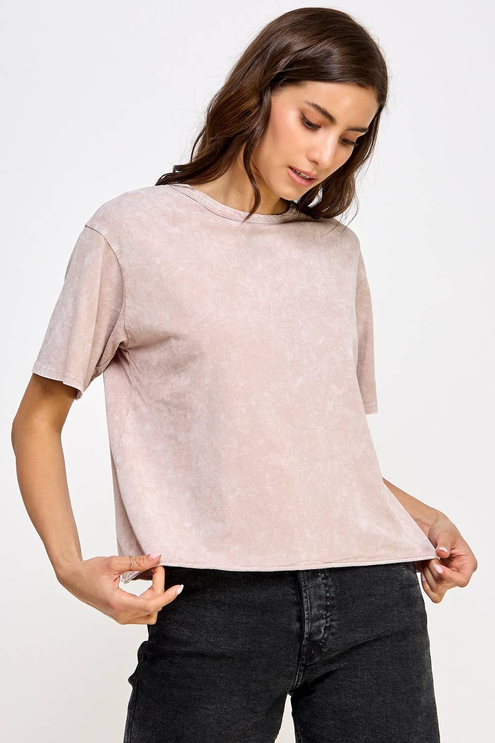 Honestee - Wholesale T-Shirt (Graphic) - Women's - Blank Mineral Washed Long Cropped T-Shirt21