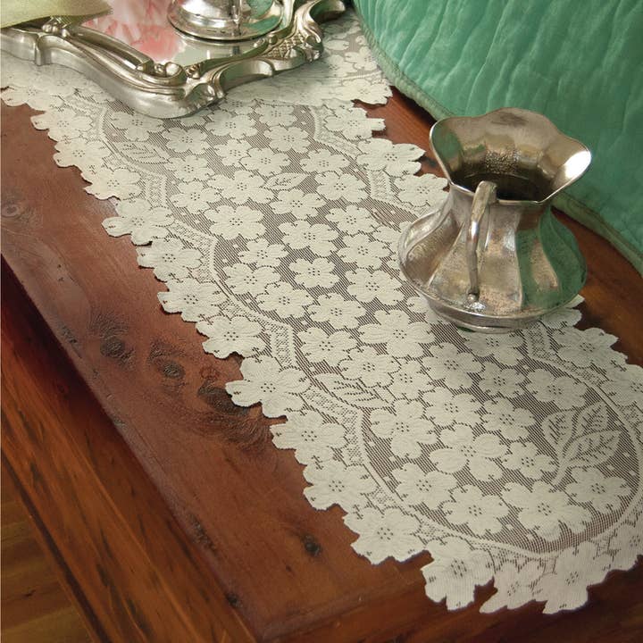 Dogwood 14x53 Ecru Lace Table Runner for wholesale by Heritage Lace