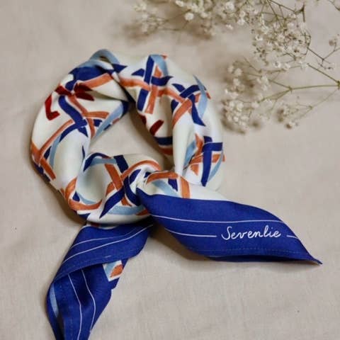 Sevenlie - Wholesale Head Scarf - Women's - 65cm square scarf Caneva blue2
