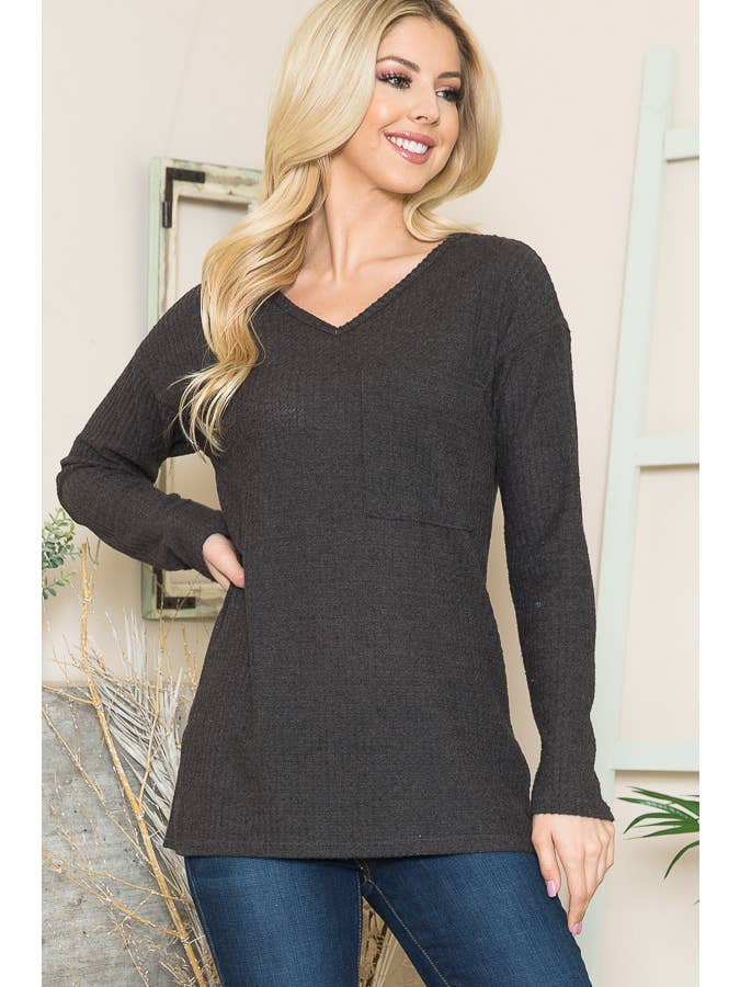 Burgundy Apparel - Wholesale Knit Top - Women's - BASIC KNIT V-NECK LONG SLEEVE TOP20