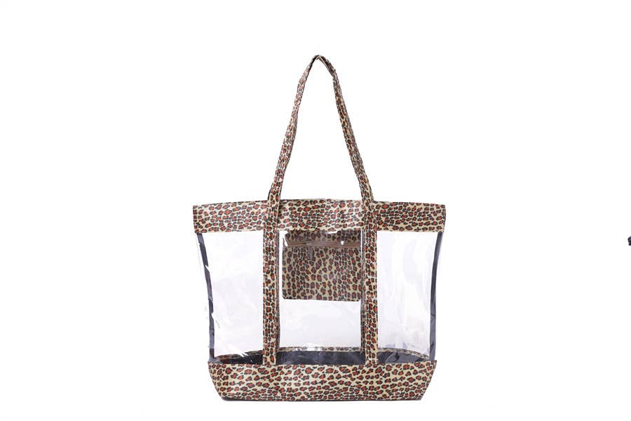 Nima Accessories Inc - Wholesale Tote Bag - Women's - Animal Print Trimmed Clear See Thru Ladies Tote Handbag0