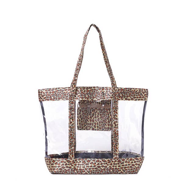 Nima Accessories Inc - Wholesale Tote Bag - Women's - Animal Print Trimmed Clear See Thru Ladies Tote Handbag