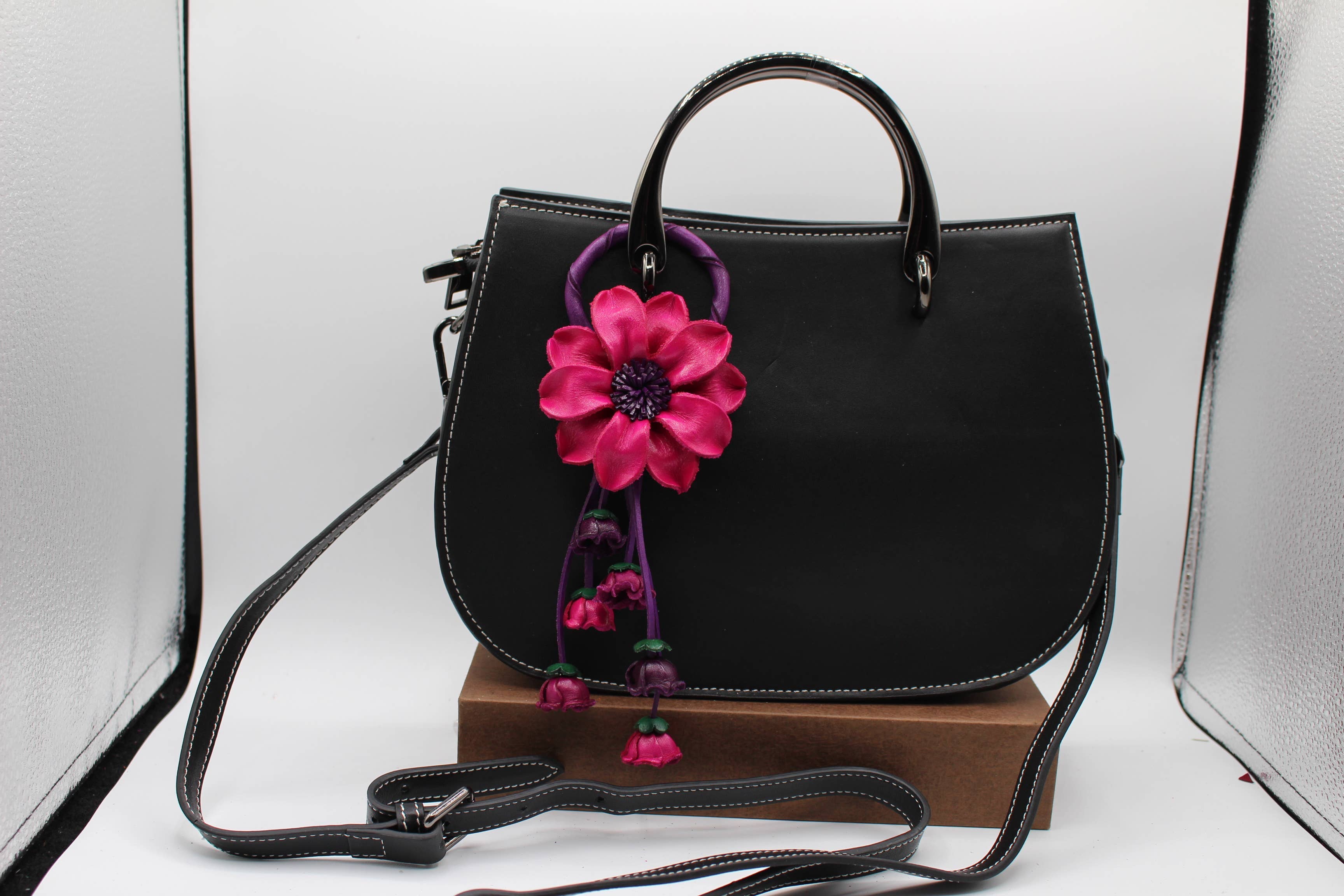 Sunflower Handmade leather inc - Wholesale Keychain - Women's - Leather flower key chain key purse bag charm7