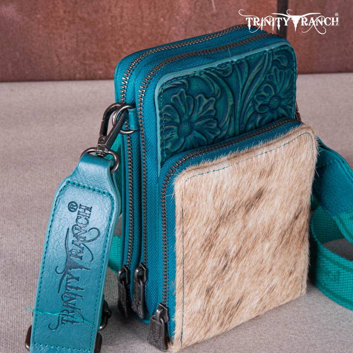 REMOVED BRAND - Wholesale Crossbody Bag - Women's - TR159 -183 Trinity Ranch Genuine Hair-On Cowhide /Tooled Collection Phone Purse with Coin Pouch45