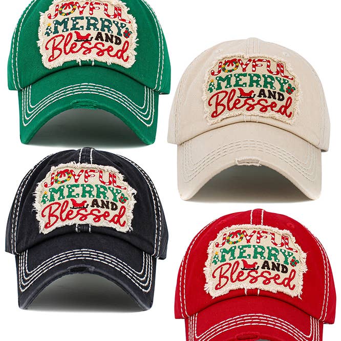 Hana - Wholesale Baseball Cap - Women's - JOYFUL Christmas Holiday Washed Vintage Baseball Cap