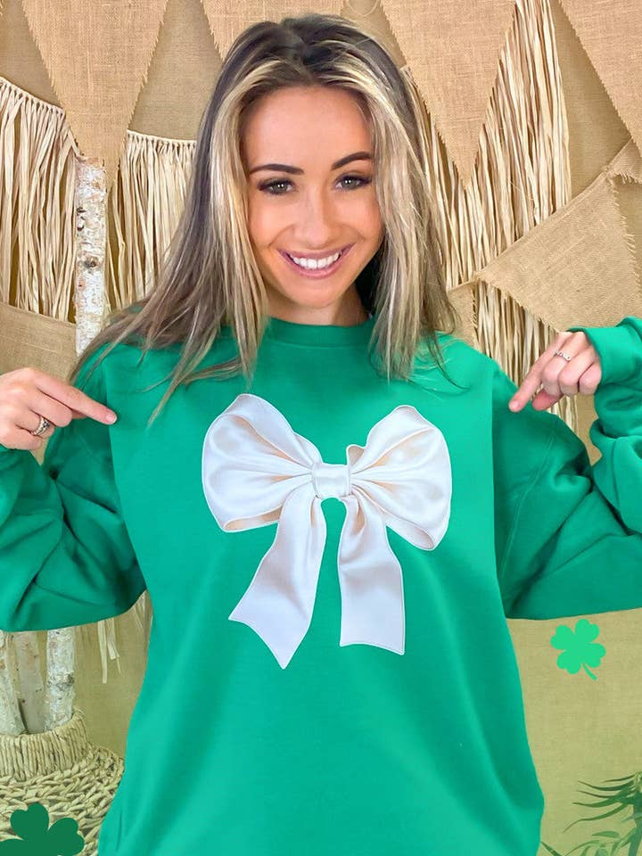 St Patricks Day Satin Bow Graphic Sweatshirt for wholesale by Sugar Stitch