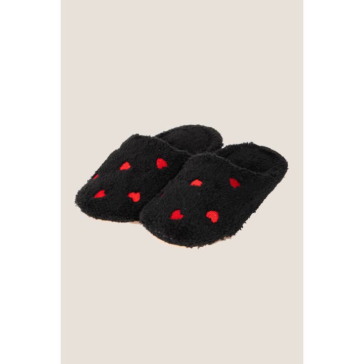 Love Heart Print Fur Slippers for wholesale by Anarchy Street