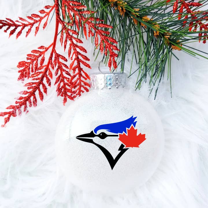 Jays | Ornement | Paillettes Blanches | Plastique | Baseball de Toronto pour la vente par brattybloom