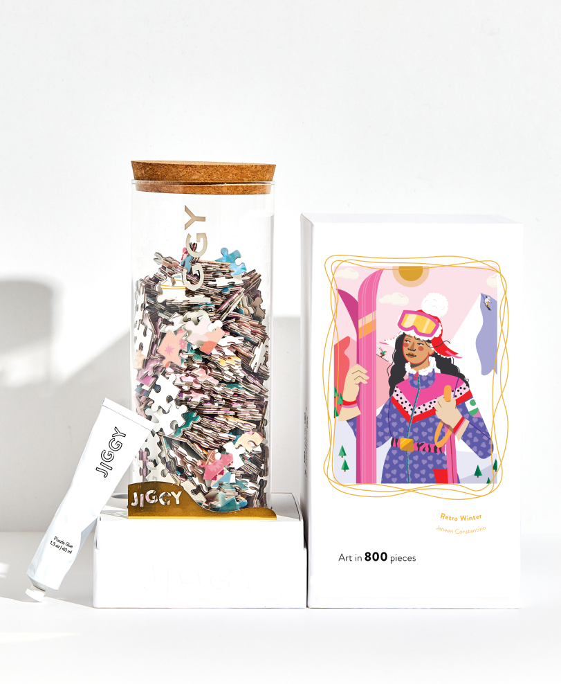 JIGGY Puzzles - Wholesale Puzzle - Adult - 800pc Puzzle & Glue Kit: Retro Winter, Janeen Constantino0