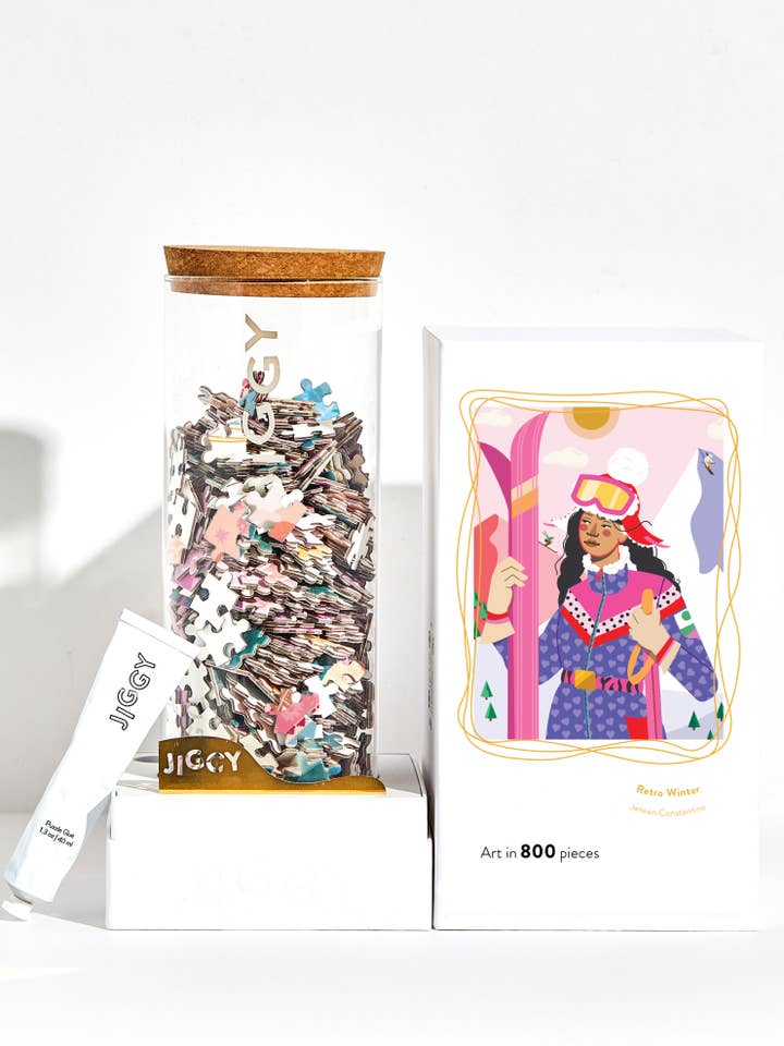 800pc Puzzle & Glue Kit: Retro Winter, Janeen Constantino for wholesale by JIGGY Puzzles