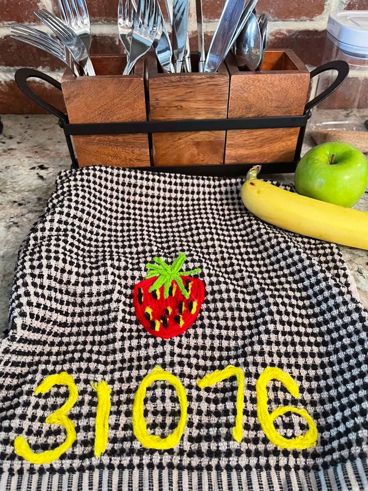 Zip code kitchen towel, personalized towel, community gift for wholesale by Miss Mavis Fun House