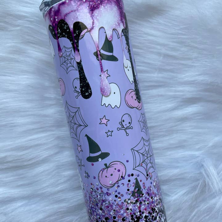 20oz skinny purple halloween tumbler with lid and straw for wholesale by Blackrockcreations