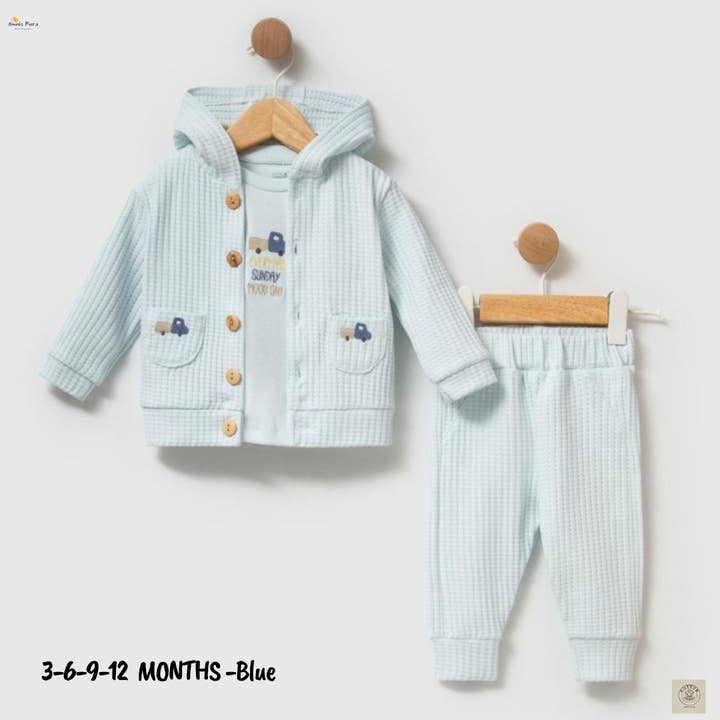 Boys Waffle 3-Piece Set for 3–12 Months|Hooded Jacket,Top for wholesale by Omnis Pura