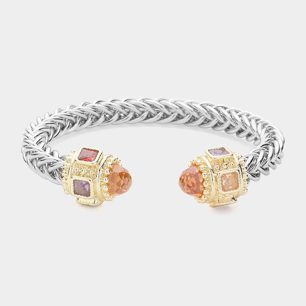 Sensibling Corp. - Venta al por mayor Pulseras tipo brazalete - Brazalete de metal texturizado con punta de piedra cúbica4