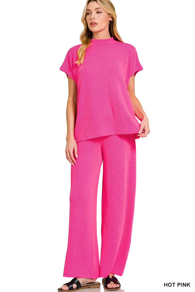 42POPS - Wholesale Lounge Set - Women's - `.0729 Raised Rib Short Sleeve Tee & Pants 2PC Set SI-284223