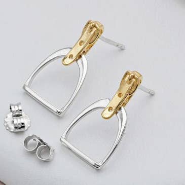 AWST Int'l Two-Tone English Stirrup Earrings for wholesale by JPC Equestrian