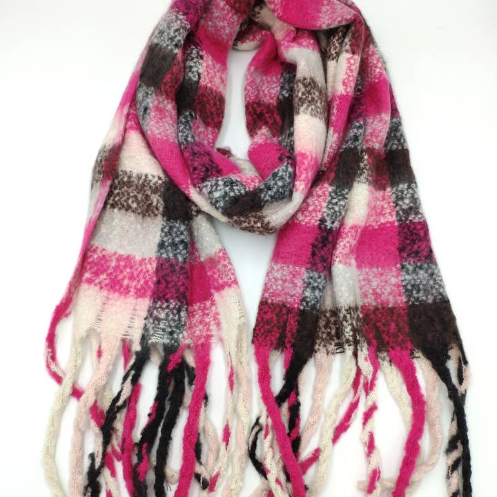 Charmant - Wholesale Scarf - Women's - Small plaid scarf with large fringes7