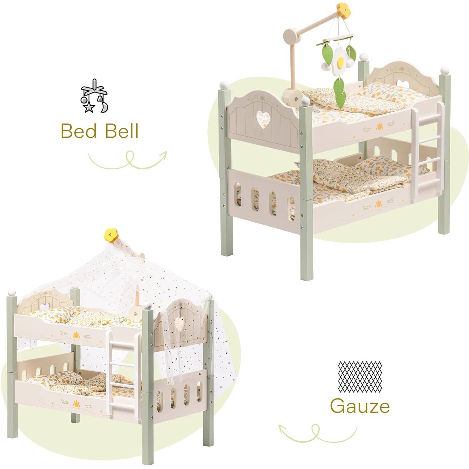 Robud & Mewoofun Official Store - Wholesale Doll Accessory Kit - Kids - Robud Baby Doll Bunk Beds Wooden Doll Cribs Cradle 8