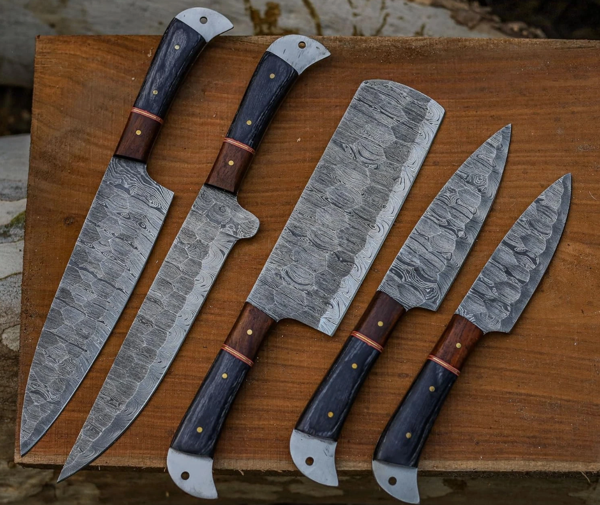 Bravohandicrafts - Wholesale Knife Set - CUSTOM HANDMADE 5 PCS DAMASCUS STEEL KITCHEN KNIFE SET W Bag7
