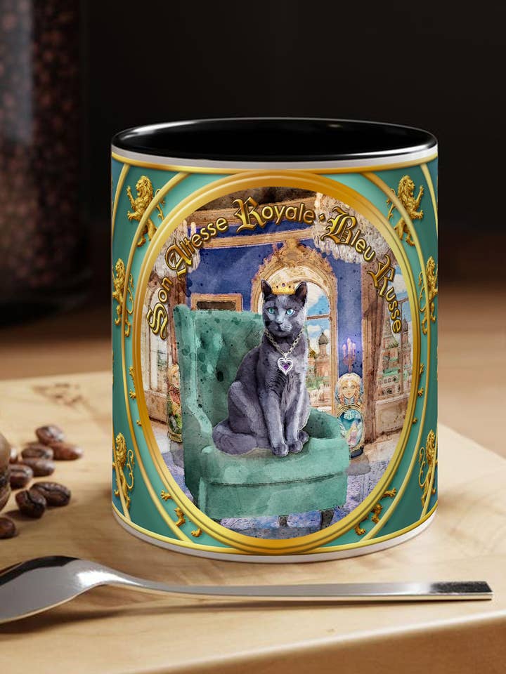 MUG Chat - AZUL RUSSO - Collec. "Sua Alteza Real" por atacado de Miss Iz