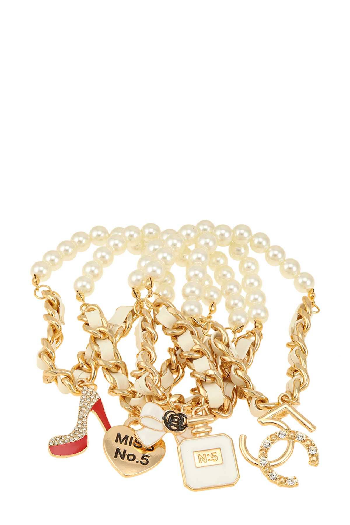 anbfashion - Wholesale Charm/Dangle Bracelet - PEARL AND CHAIN FIVE C CHARM FIVE BRACELET1