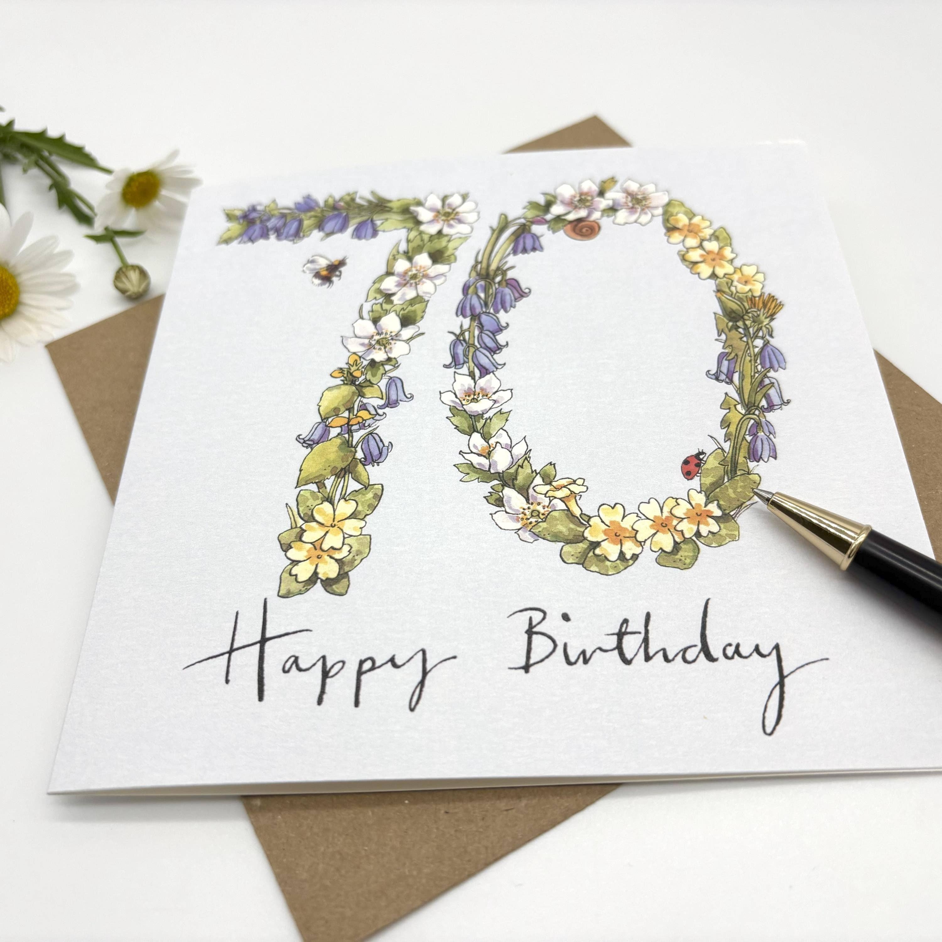 Ink and Snail Limited – wholesale Birthday card – 70th Birthday Card - Wildflower1