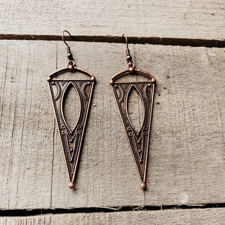 Red Shed Designs - Wholesale Dangle Earrings - Antique Copper Boho Spike Earrings, Boho, Minimalist Earring