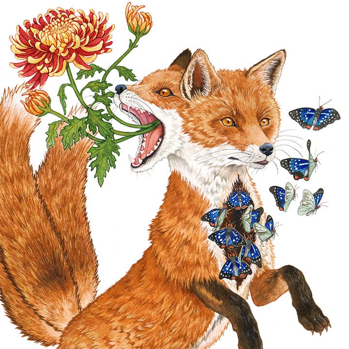 The Ubiquitous Kitsune- art print of fox for wholesale by Strangely Rose