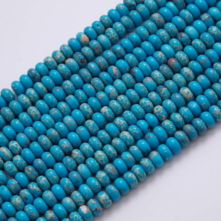 8mm Blue Teal Chrysocolla Rondelle Natural Gemstone Bead Strand Finding | WA-402 for wholesale by Aim Eternal