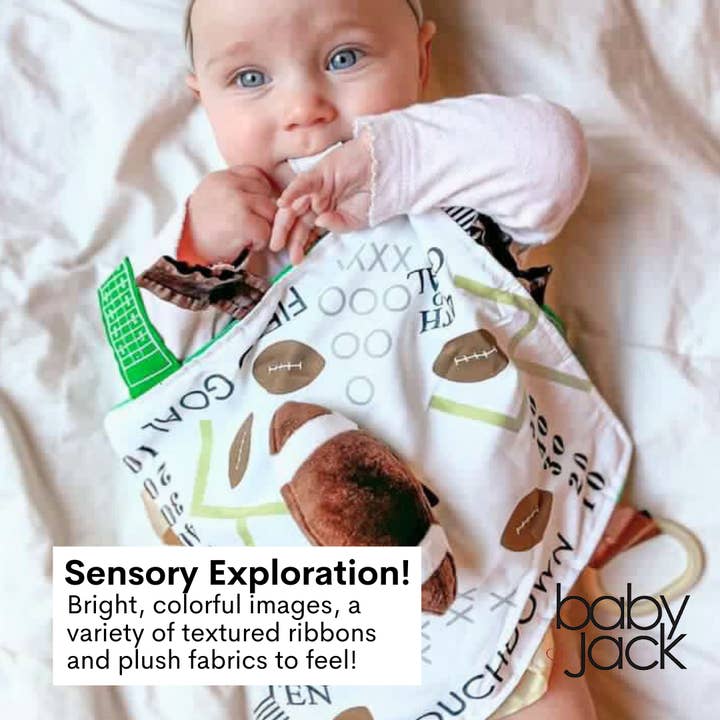 Baby Jack and Company - Wholesale Security/Cuddle Blanket - Baby - Football Baby Learning Lovey Tag Stroller Toy 10" x 10"3