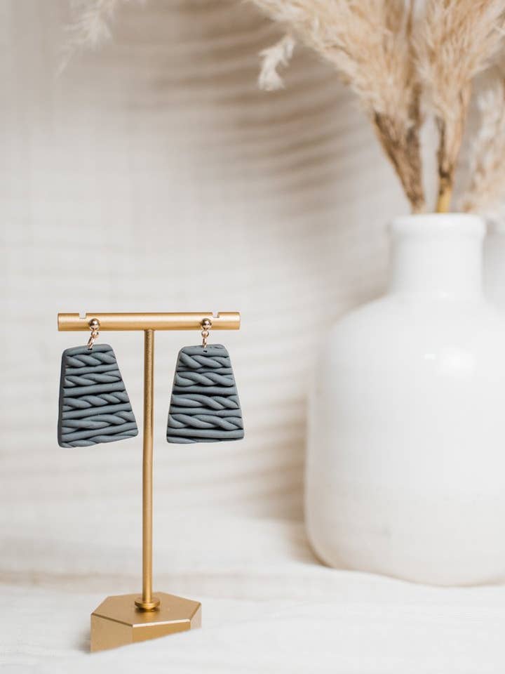 Gray Sweater Trapezoid Dangles for wholesale by Rielle & Co.