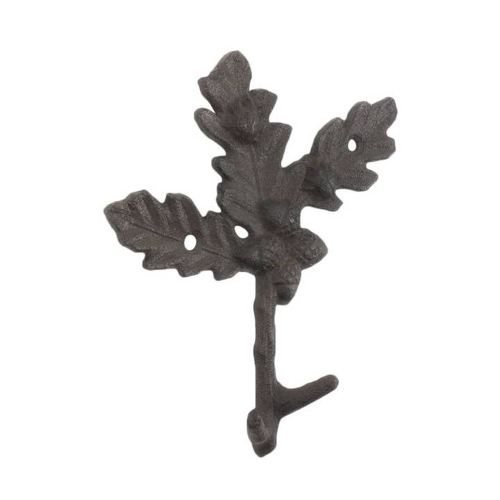 Cast Iron Oak Tree Leaves with Acorns Decorative Metal Tree Branch Hooks 6.5" for wholesale by Hampton Ironworks