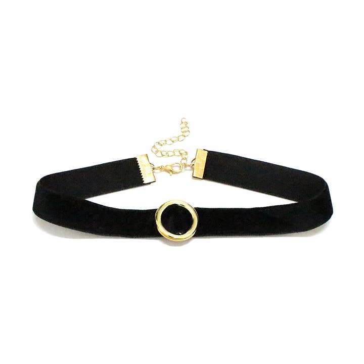 Colar gargantilha de veludo com círculo dourado vintage por atacado de Girly